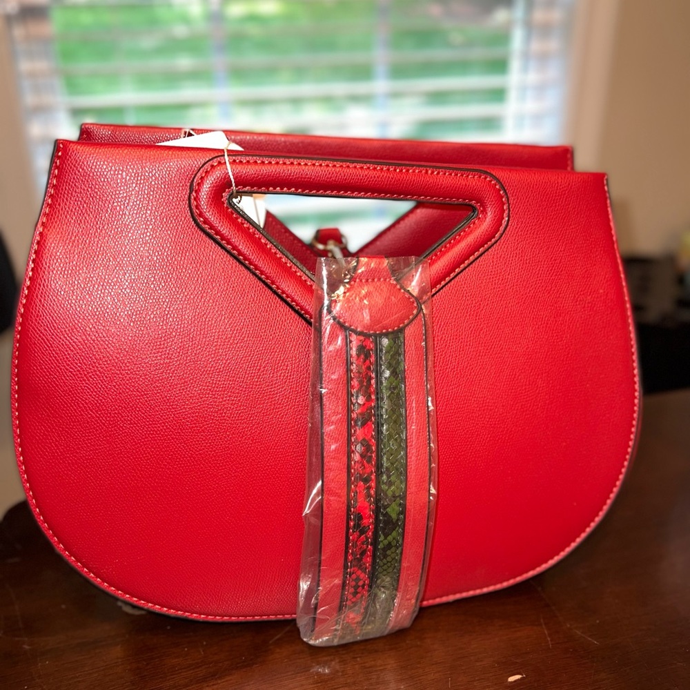 Red Colorblock Strap Purse With Wallet